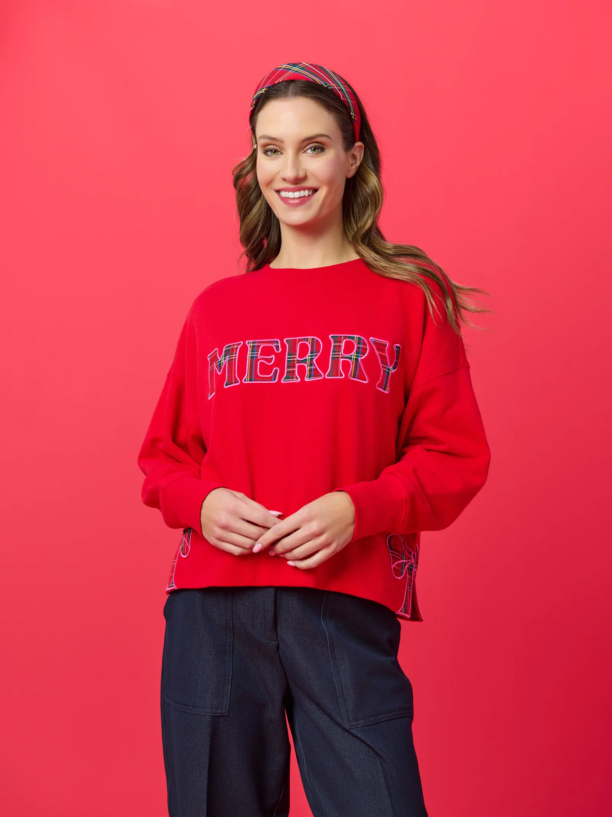 TAX-FREE PRE-RELEASE Plaid Merry Red Relaxed Sweatshirt by Shiraleah