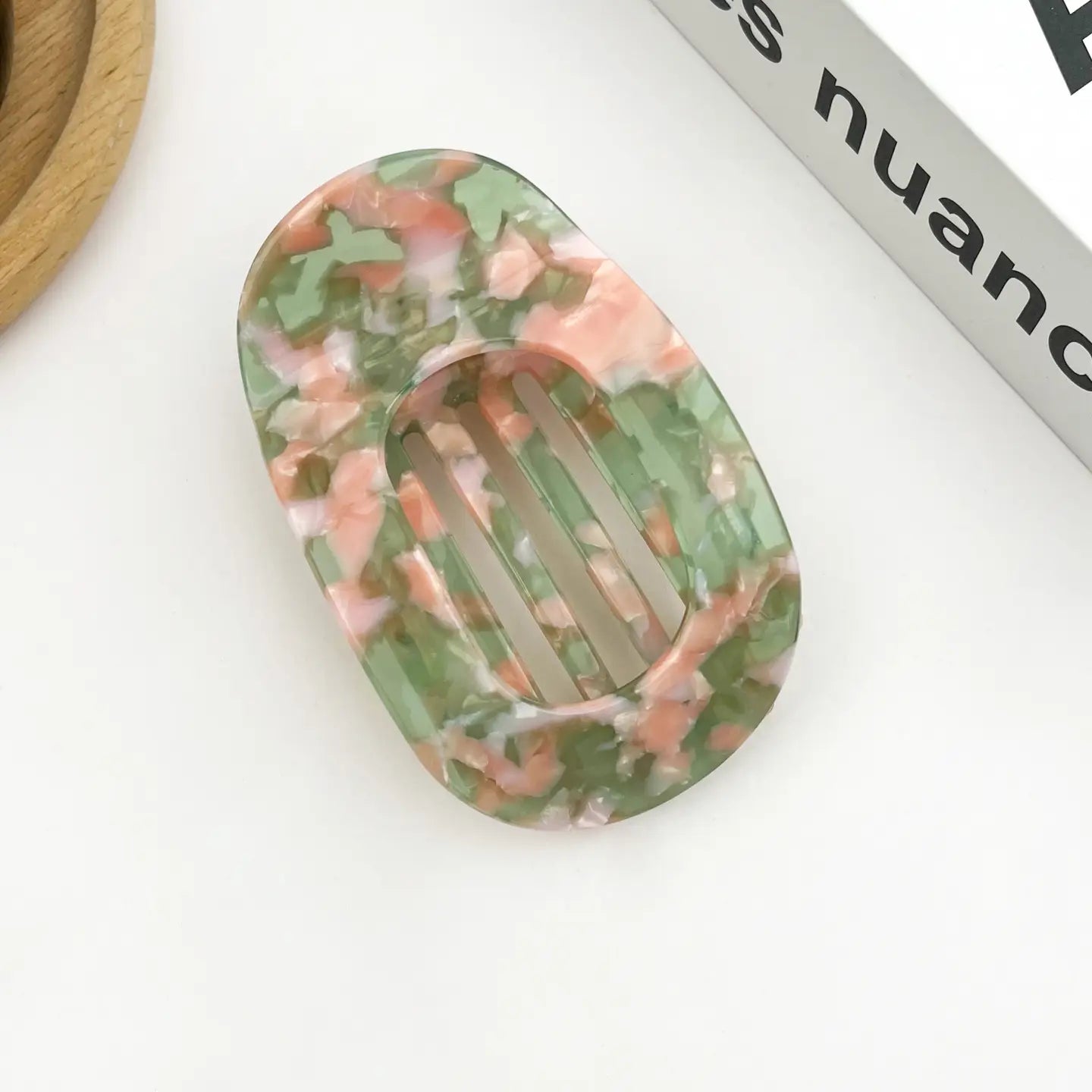 Flat Hair Clip in Pink & Green