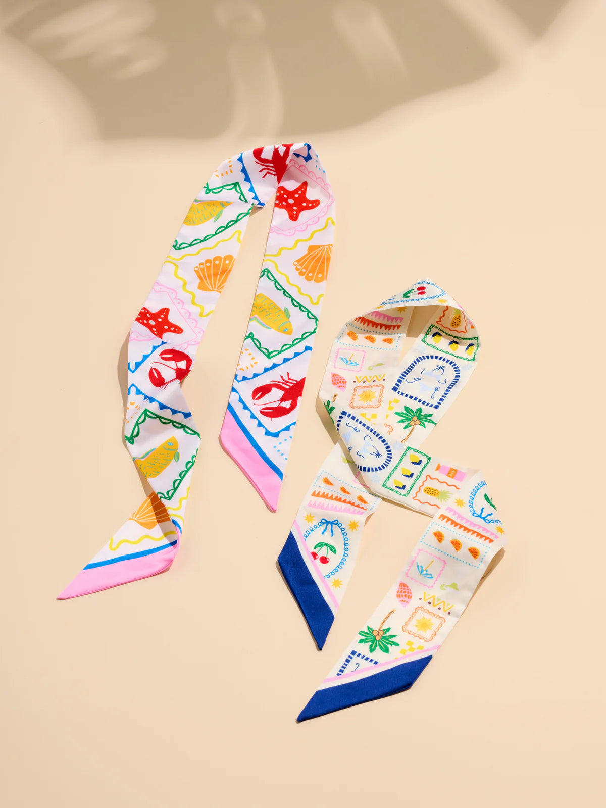 Pair Of Tropical Lobster Twilly Scarves by Shiraleah
