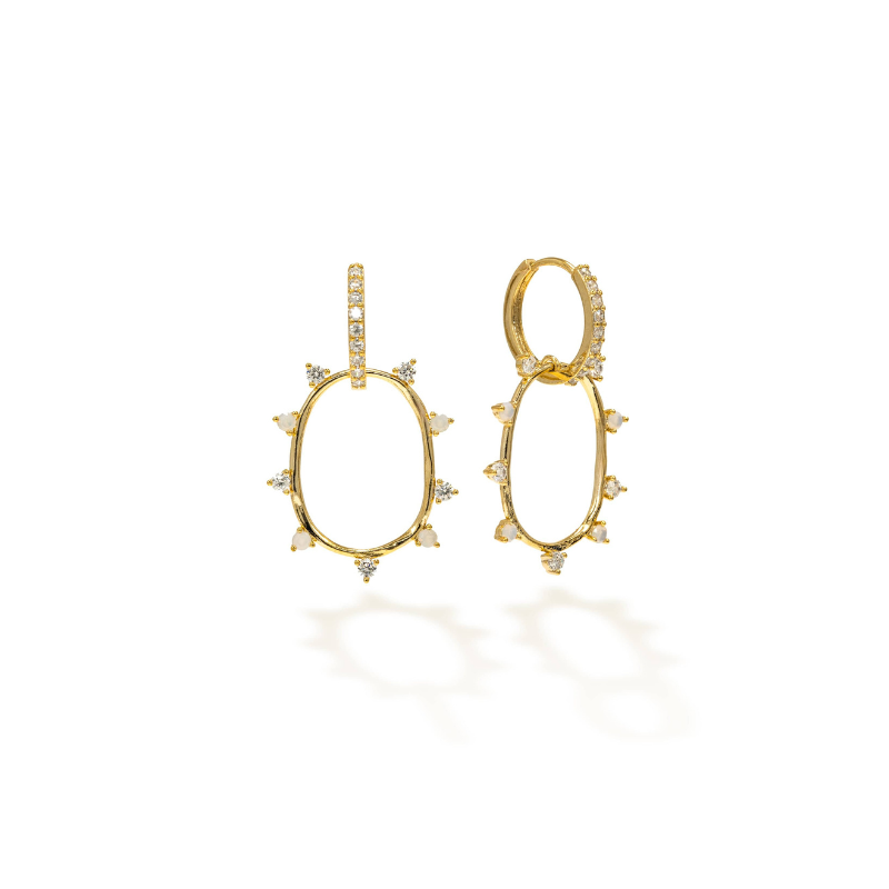 Circa Oval Drop Hoop White Opal Earrings by Lover's Tempo