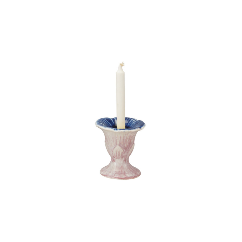 Stoneware Flower Taper Candle Holder in Pink