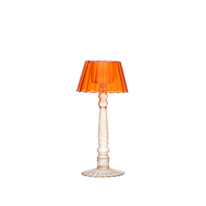 Glass Ribbed Table Light Tealight Holder in Orange