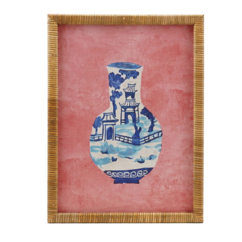 Rattan Framed Chinoiserie Vase A