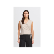 LAST ONE - SIZE 36 (S) - Zahra Wrap Top in Birch Melange by ICHI