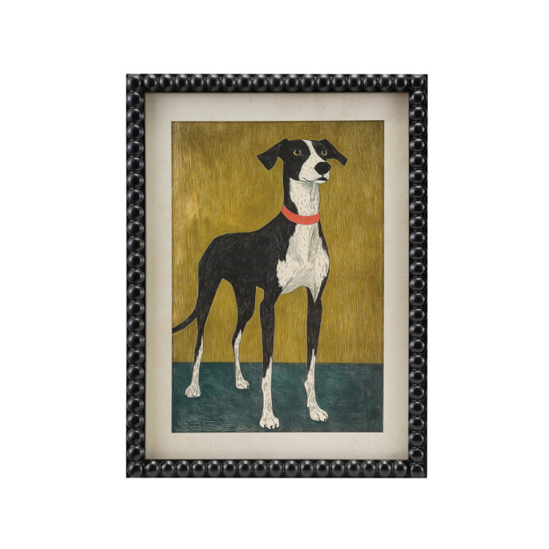 Black & White Dog, Glass Framed 11.75"x15.75"