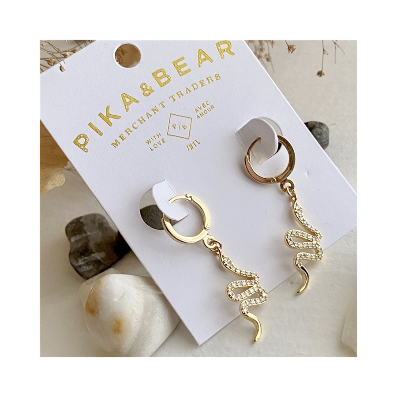 Diamond Back Pavé Snake Charm Hugger Hoop in Gold by Pika & Bear