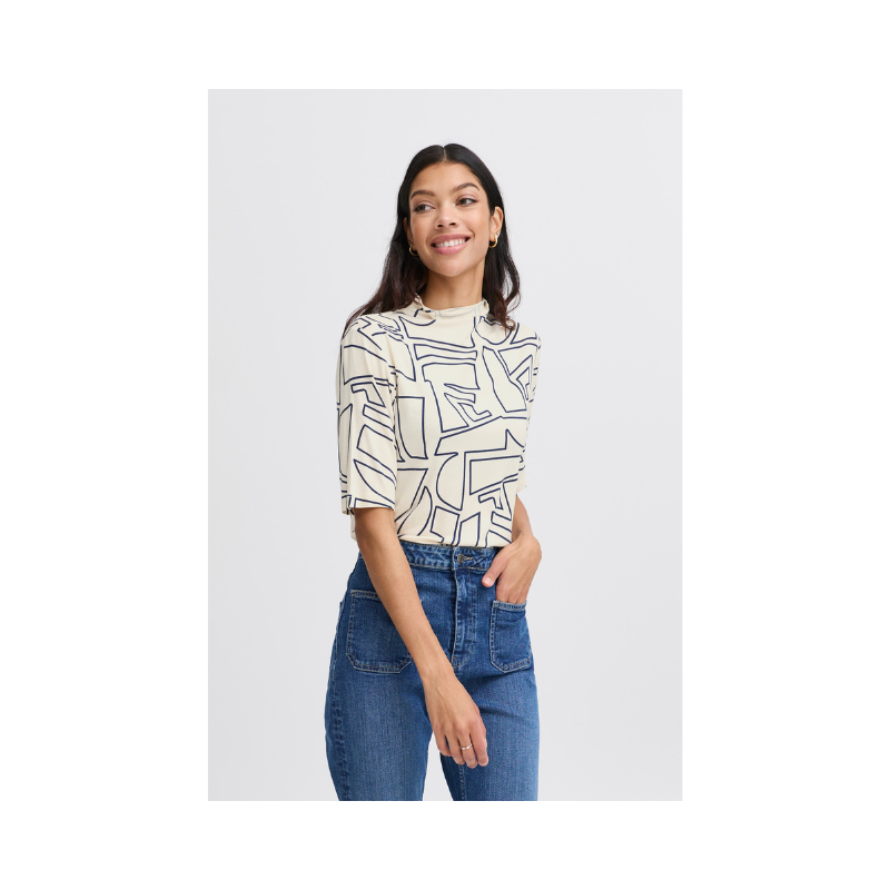 Soara High Neck Tee in Birch Geo by b.young
