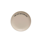 Wine Saying Stoneware Plate "Red Lips and Wine Sips"