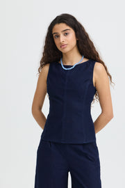 Kate Denim Top in Dark Blue by ICHI