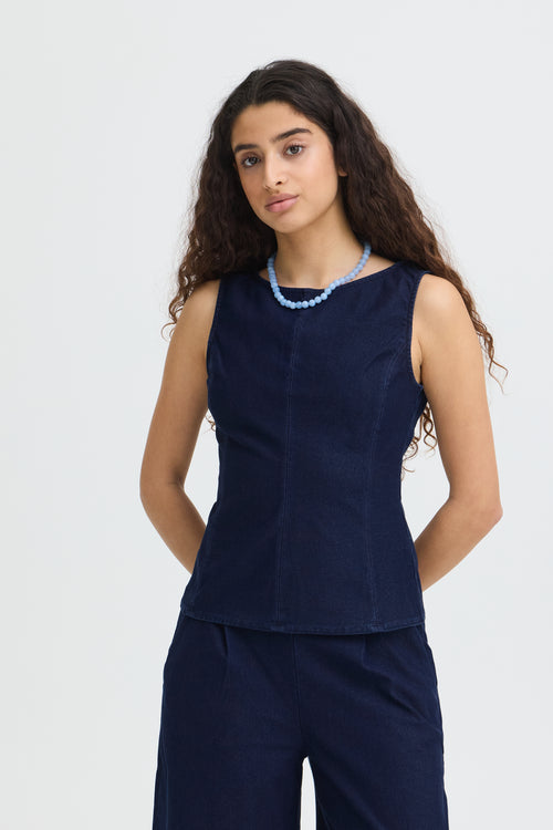 Kate Denim Top in Dark Blue by ICHI