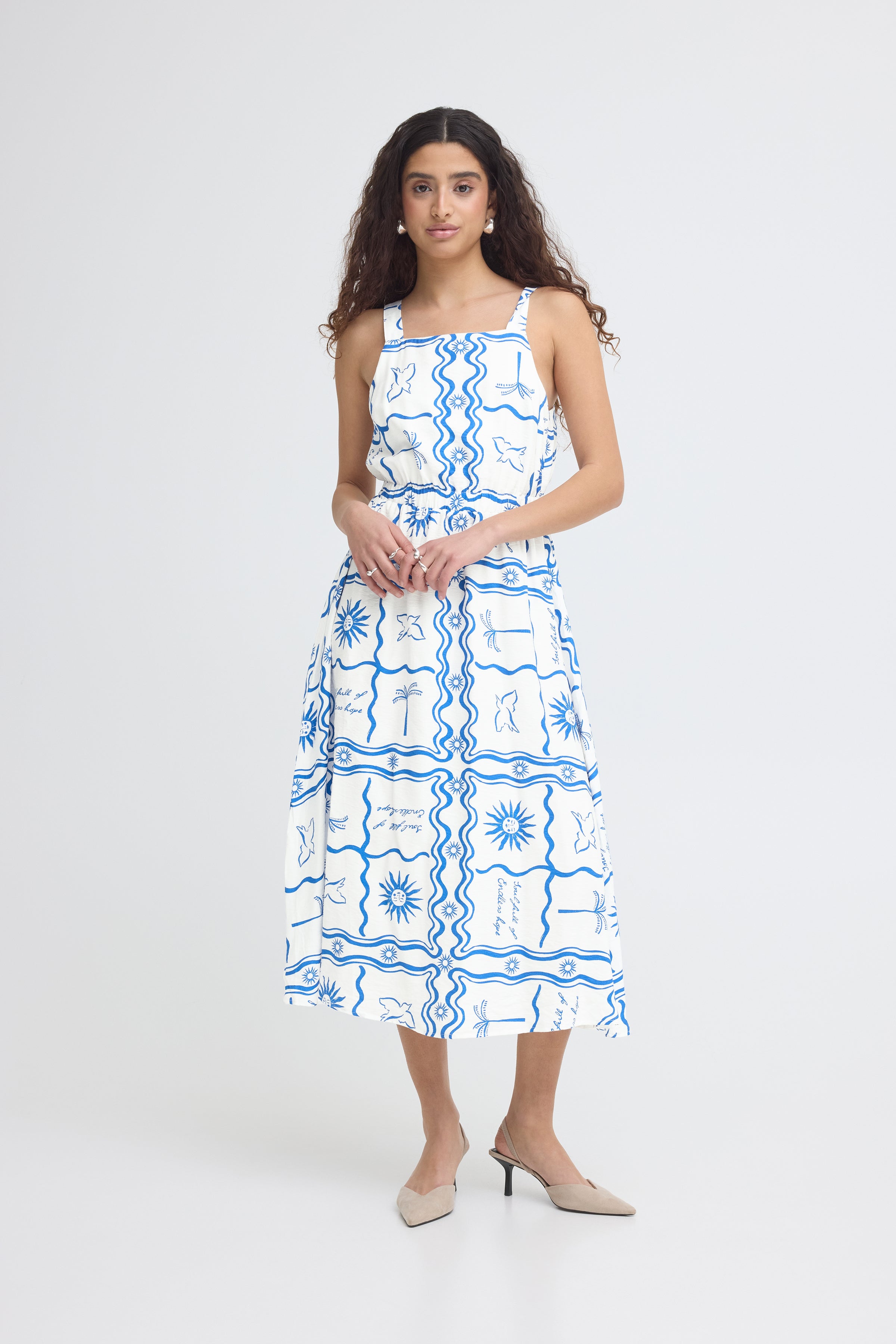 Firisa Dress in Blue Tile Print by ICHI