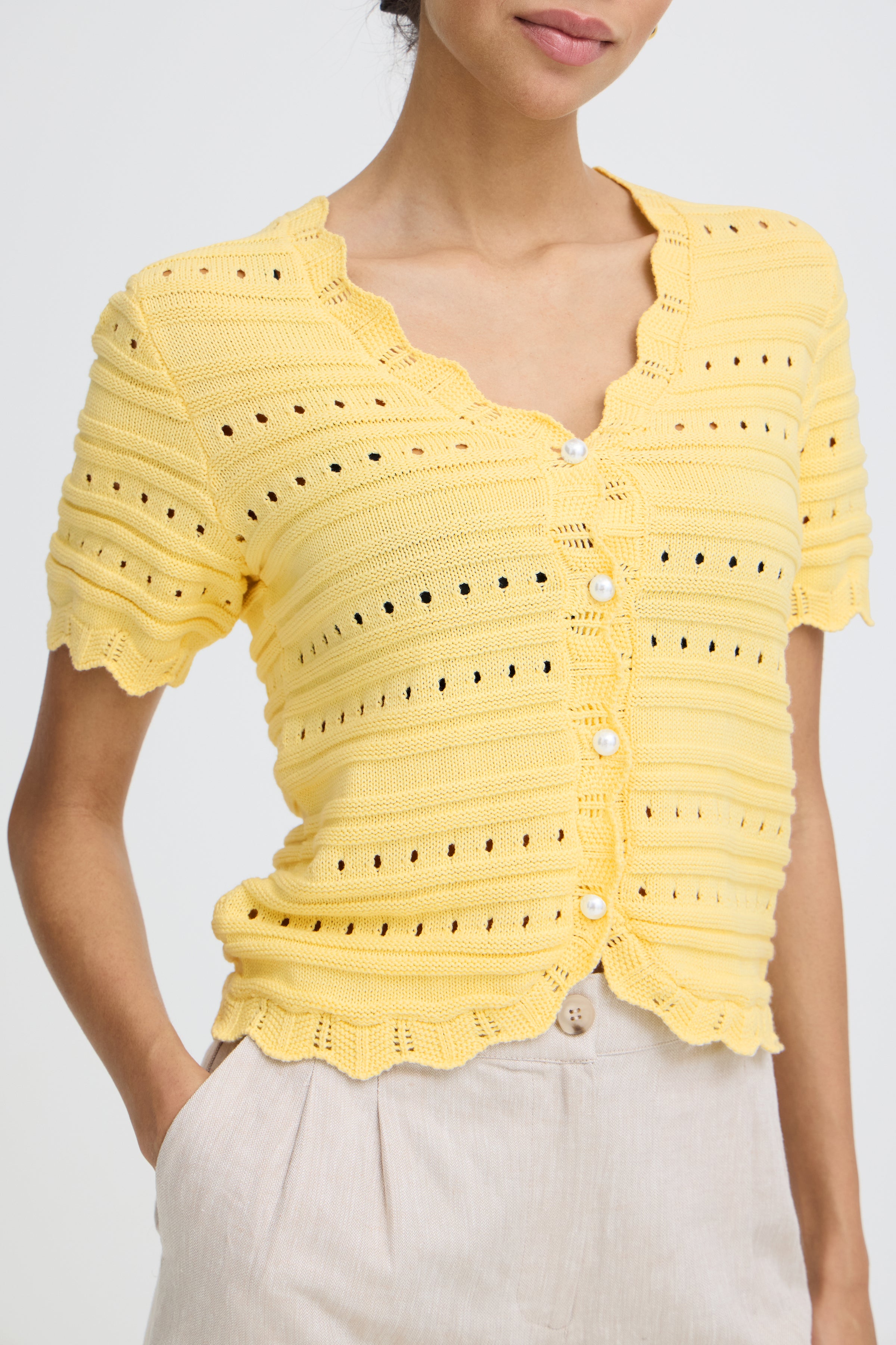 Naski Short Sleeve Cardigan in Flan by b.young