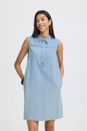 Kapuca Short Sleeve Dress in Light Blue Denim by b.young