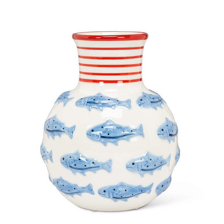 Vase With Swimming Fish & Striped Neck