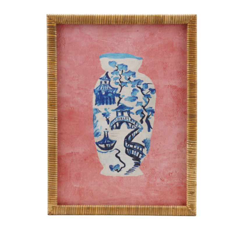 Rattan Framed Chinoiserie Vase B