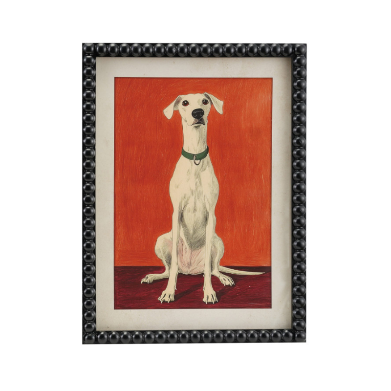 White Dog, Glass Framed 11.75" x 15.75"