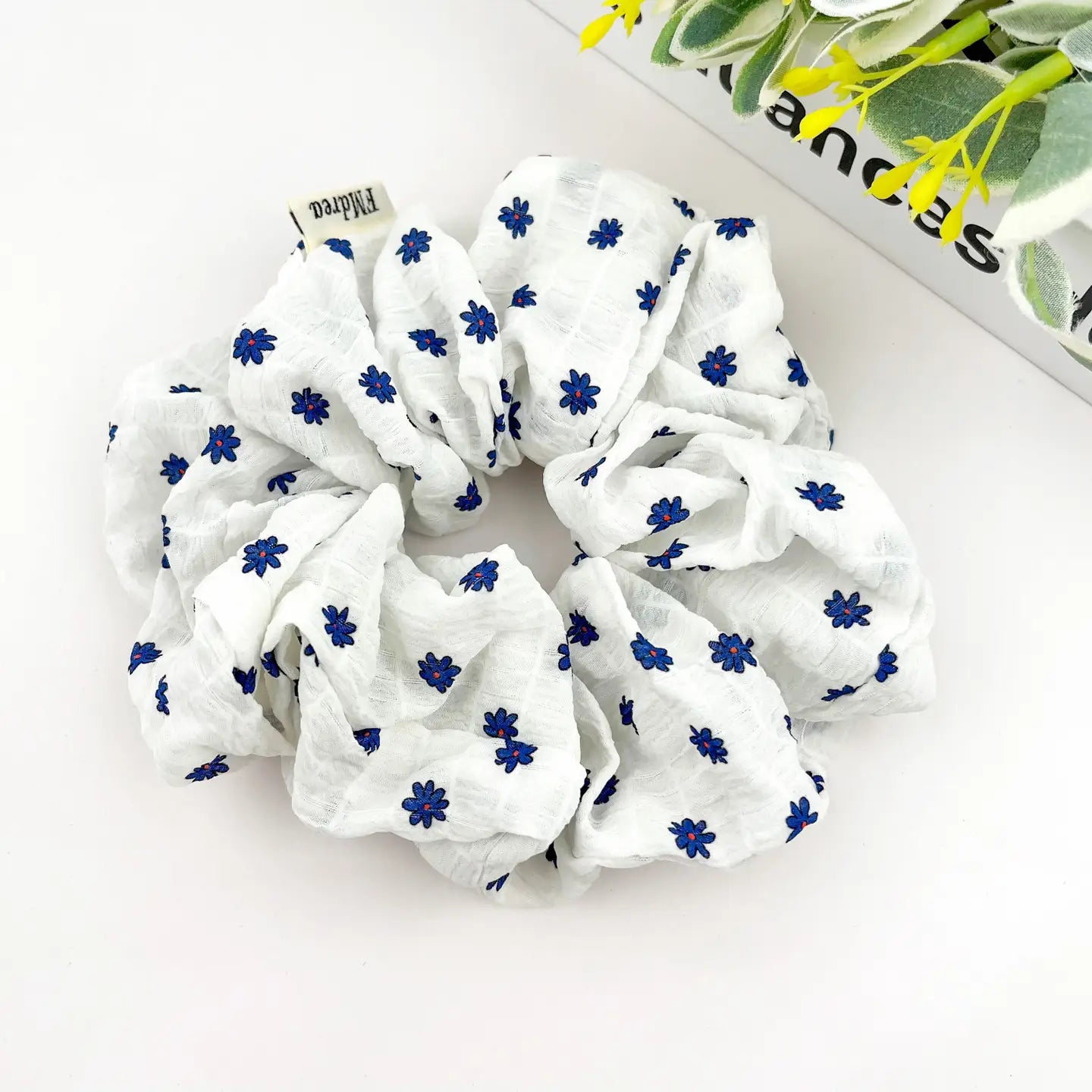 Blue & White Floral Soft Scrunchie