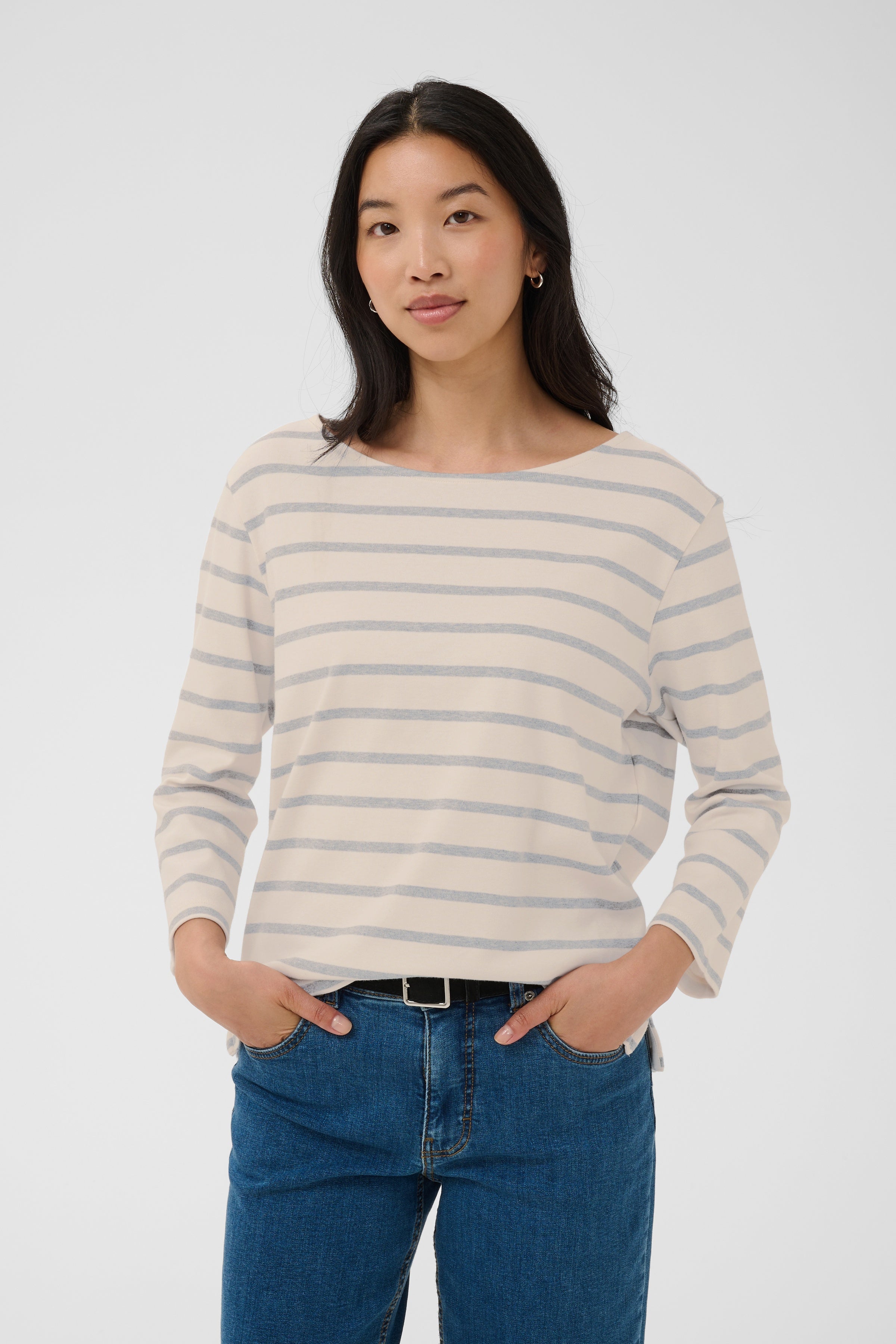 Nela Longsleeve in Eggnog Grey Stripe by Part Two