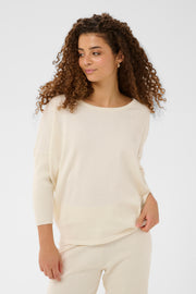 Mila Roundneck Pullover in Seedpearl Melange by Saint Tropez