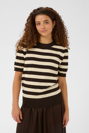 Mila Short Sleeve Block Stripe Pullover in Mole Brown Rice by Saint Tropez