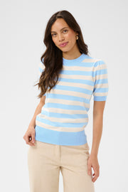 Mila Short Sleeve Block Stripe Pullover in Cerulean Beige by Saint Tropez
