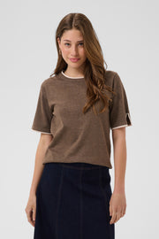 Mila Contrast Stripe Short Sleeve Sweater in Brown by Saint Tropez
