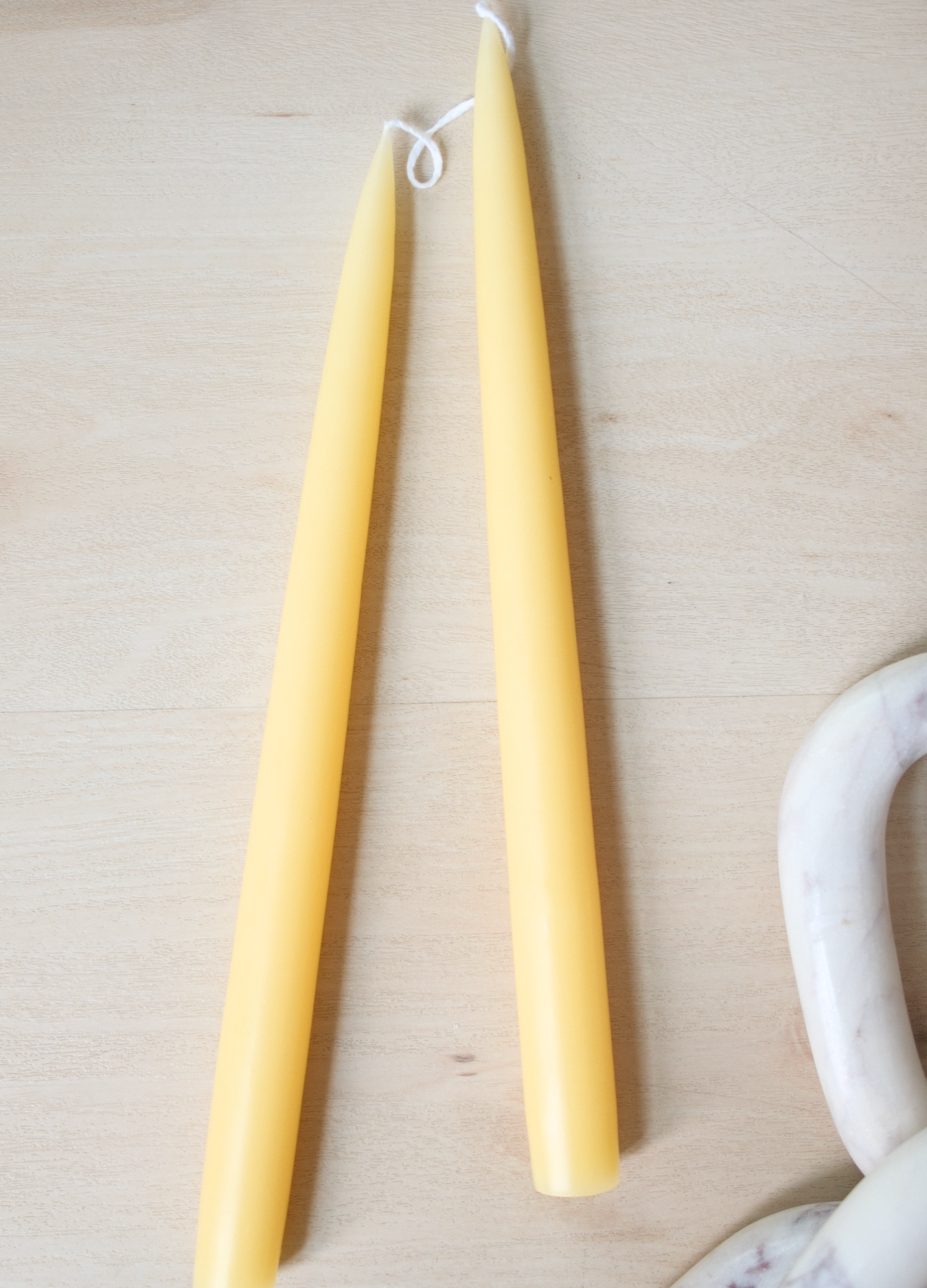 Pair of 12" Danish Taper Candles  -  Pastel Yellow