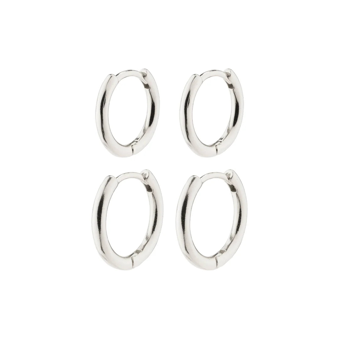 Leaf 2-in-1 Hoops Set in Silver by Pilgrim
