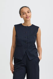 Rowan Vest in Dark Sapphire Stripe by b.young