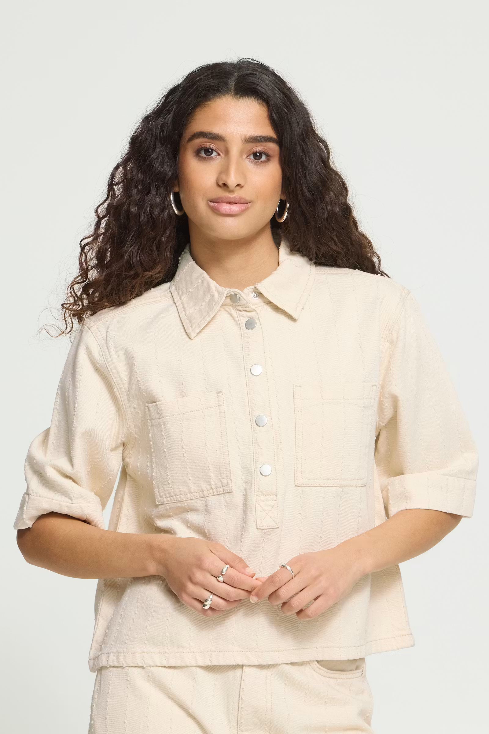 Hezallo Short Sleeve Blouse in Birch by ICHI