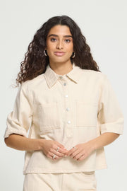 Hezallo Short Sleeve Blouse in Birch by ICHI