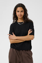 Mila Boxy Short Sleeve Pullover in Black by Saint Tropez
