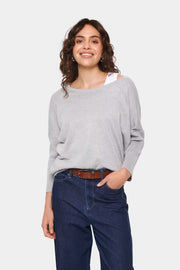 Mila Round Neck Pullover in Pearl Grey Melange by Saint Tropez