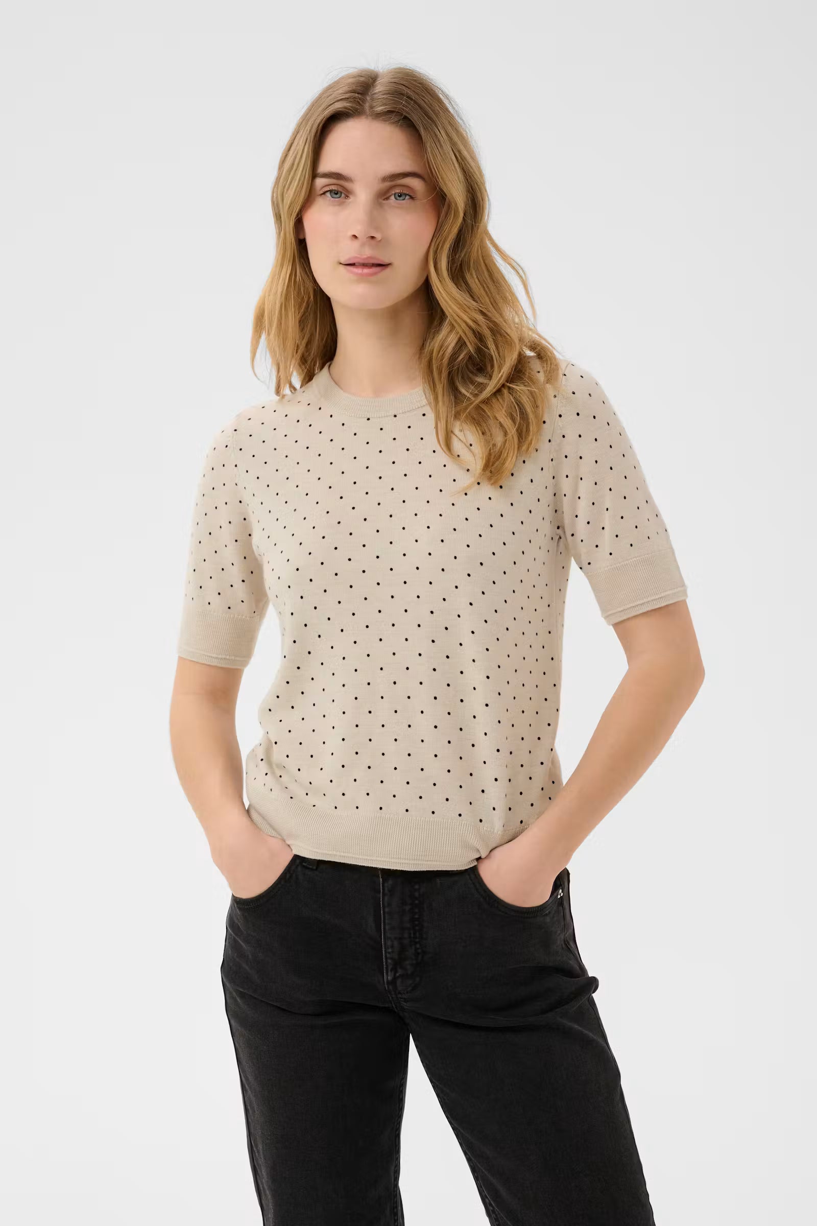 Natanya Wool Pullover in Natural Navy Dot by Part Two
