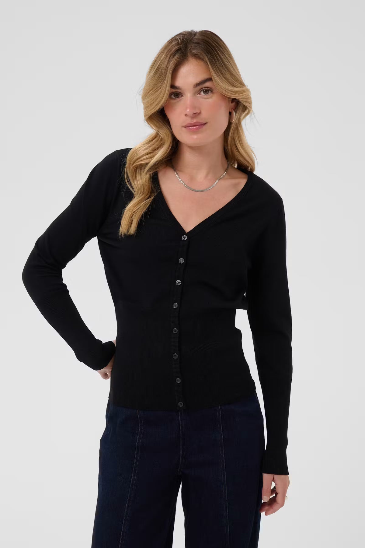 Mila Slim Cardigan in Black by Saint Tropez