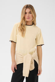 Mila Contrast Stripe Short Sleeve Sweater in Birch Nightsky by Saint Tropez