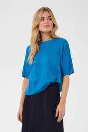 Mila Boxy Short Sleeve Pullover in Campanula Melange by Saint Tropez