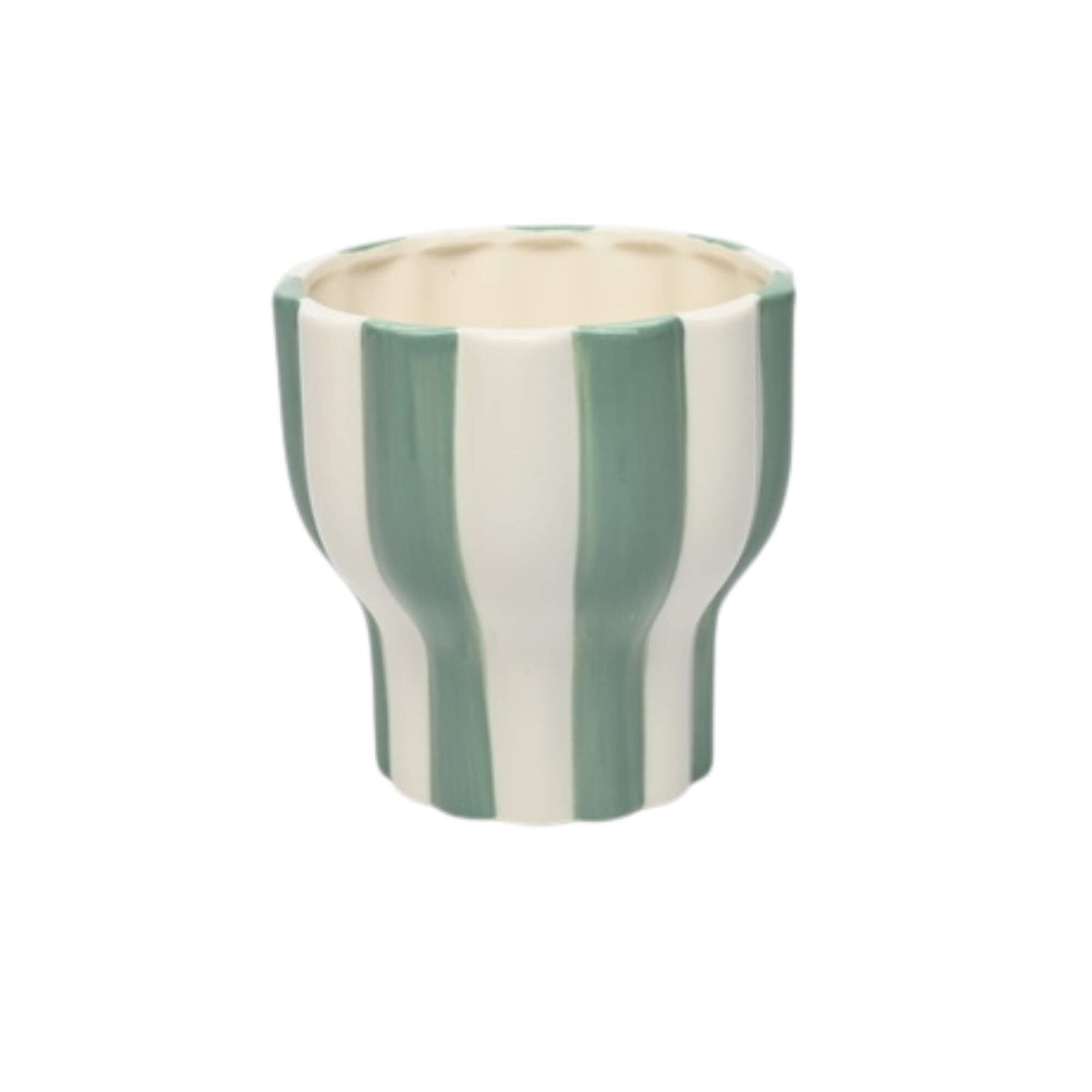 Small White & Green Striped Tapered Pot
