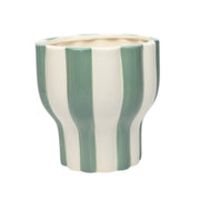 Large White & Green Striped Tapered Pot