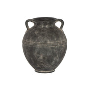 Black Terracotta Vase With Embossed Lines