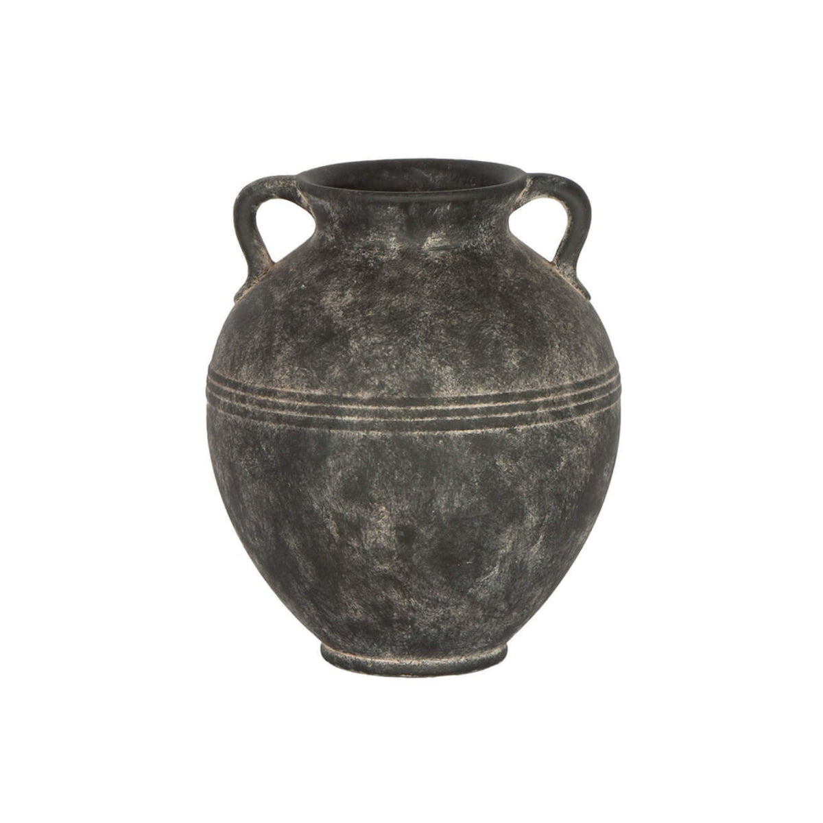 Black Terracotta Vase With Embossed Lines