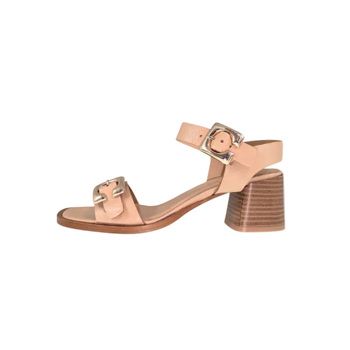 Dina Block Heel Sandal in Beige by Ateliers