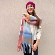 Ella Blanket Scarf in Pink, Blue & White by PNYC