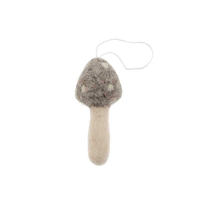 Grey Felted Mushroom Ornament