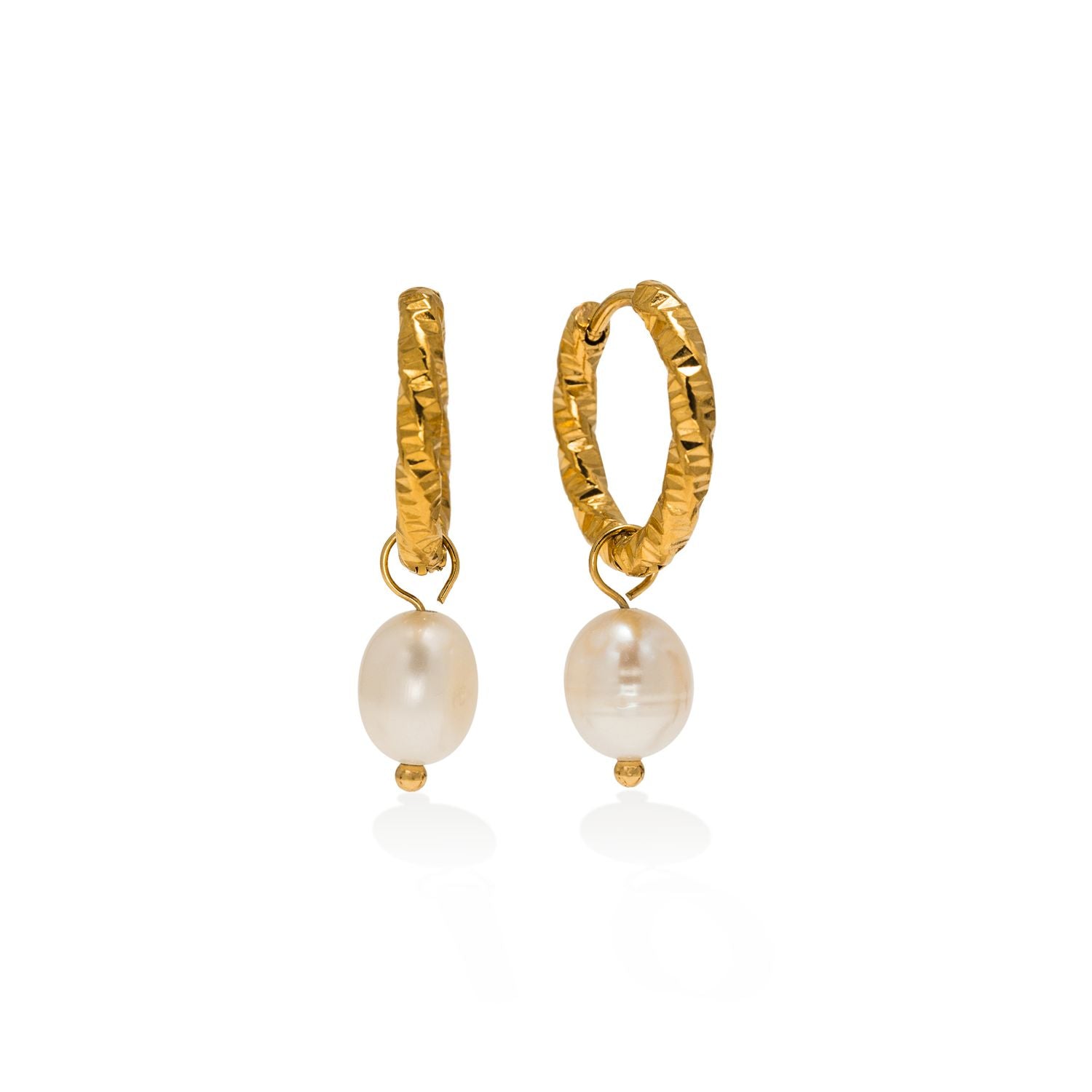 Venus Pearl Drop Waterproof Hoop Earrings in Gold by Lover's Tempo