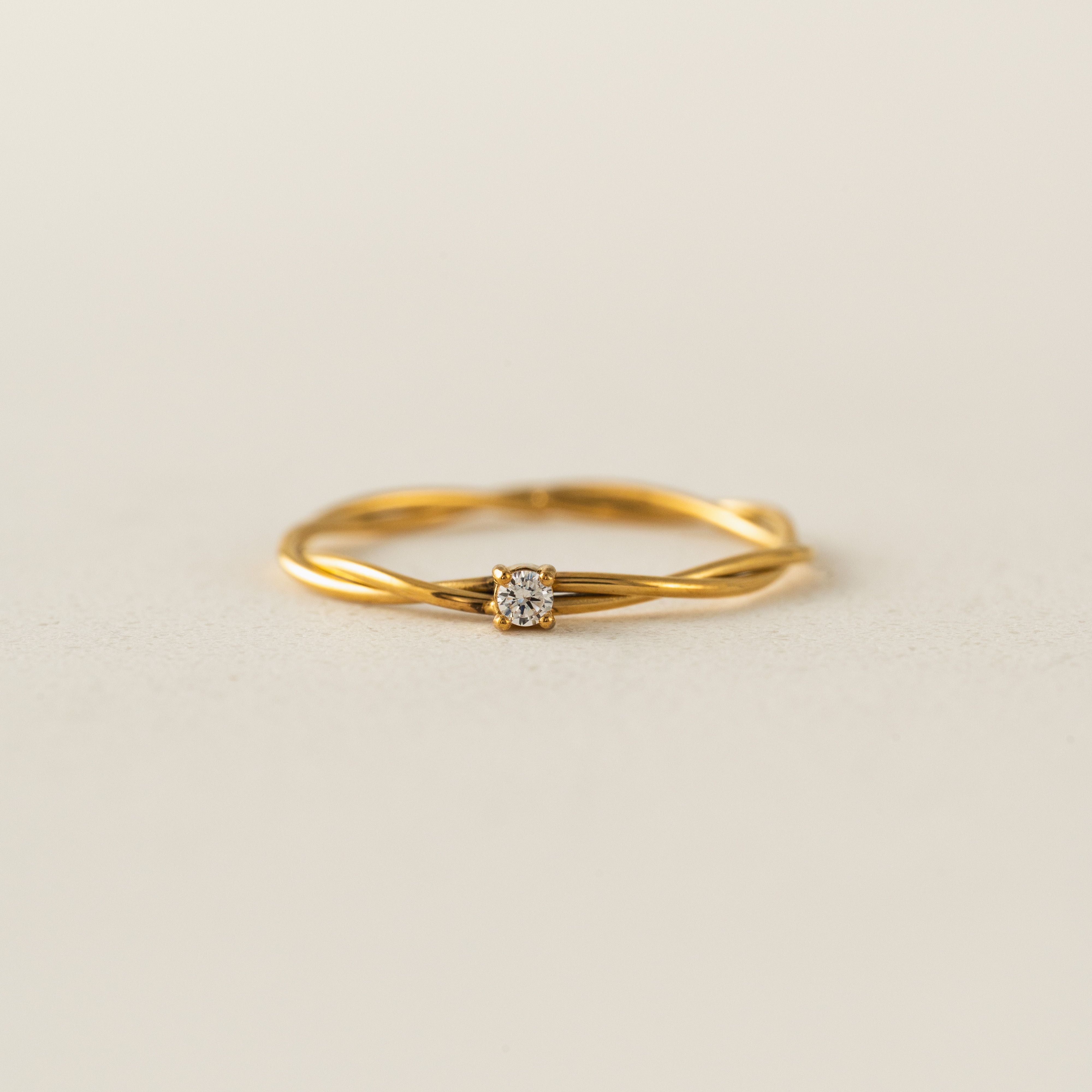 Yara Cubic Zirconia Twisted Gold Waterproof Ring by Lover's Tempo