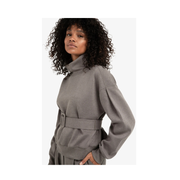 High Neck Sweater with Matching Belt in Dark Night Grey Melange by YAYA