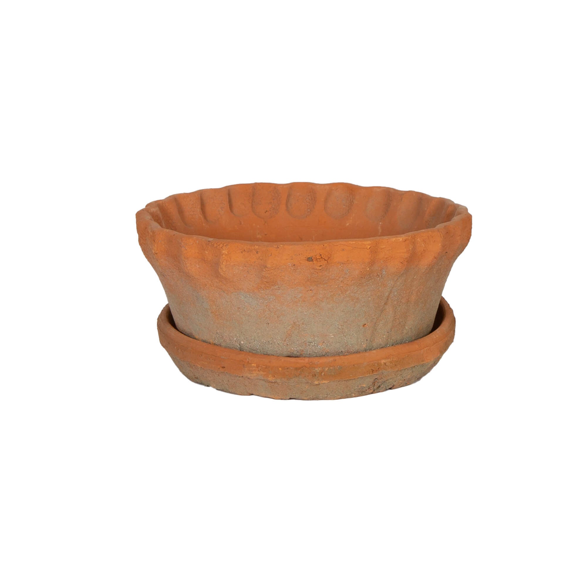 Large Low Frilly Redstone Pot & Saucer