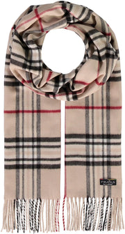Beige Plaid Cashmink Scarf by Fraas