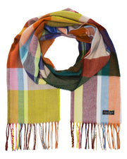 Red & Blue Herringbone Check Cashmink Scarf by Fraas